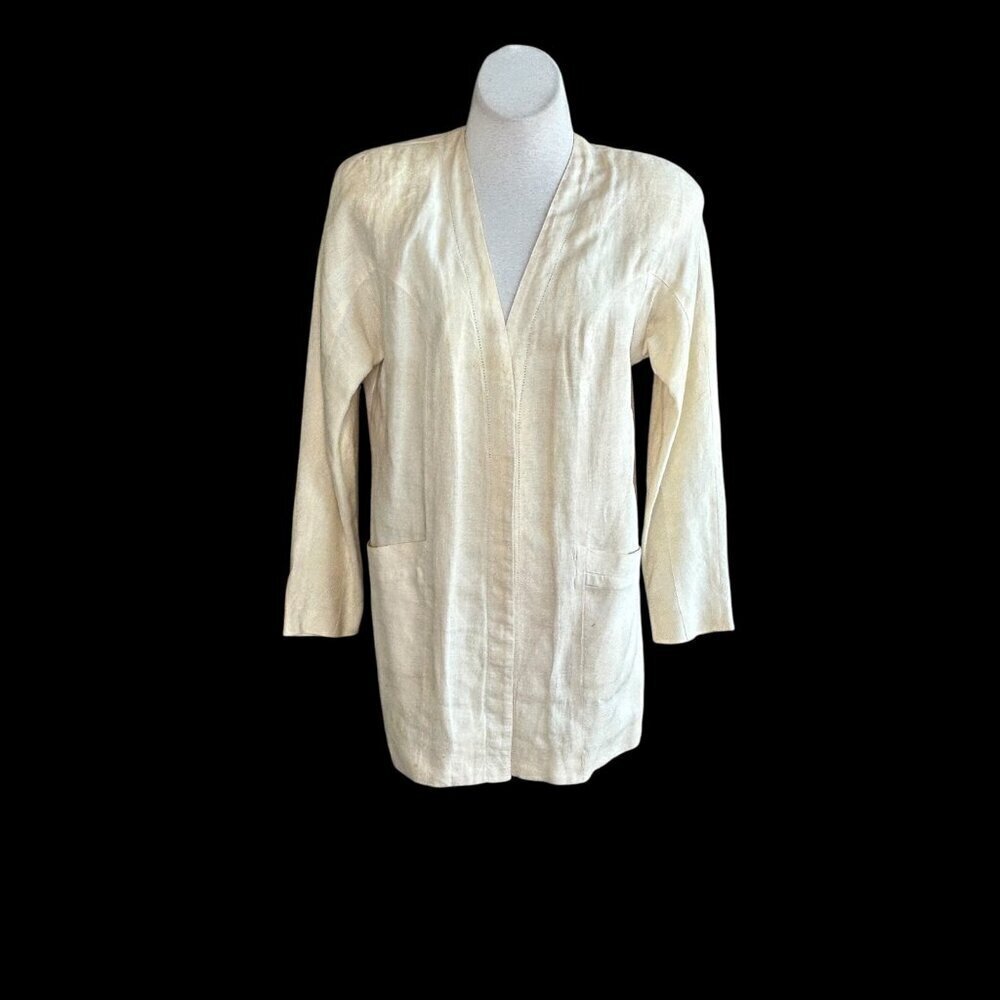 Vogue Alley Vintage 80s 100% Linen Ivory Open Drape Jacket Size Medium